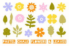 Pastel Chalk Flowers &amp; Leaves PNG Clipart Set Product Image 1