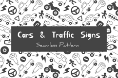 Cars &amp; Traffic Signs Seamless Pattern JPG PNG Product Image 1