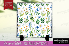 Summer Flowers Slate PNG - Floral Square Slate Sublimation Product Image 1