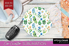 Summer Flowers Car Coaster - Floral Coaster PNG Sublimation Product Image 1