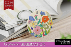 Summer Flowers Keychain PNG - Floral Keychain Sublimation Product Image 1