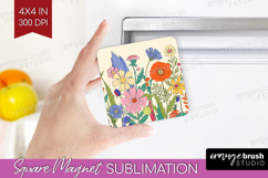 Summer Flowers Magnet Sublimation - Floral Square Magnet PNG Product Image 1