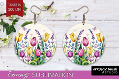 Summer Flowers Round Earrings - Floral PNG Sublimation Product Image 1