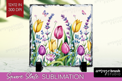 Summer Flowers Slate PNG - Floral Square Slate Sublimation Product Image 1