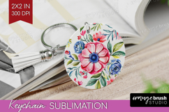 Summer Flowers Keychain PNG - Floral Keychain Sublimation Product Image 1