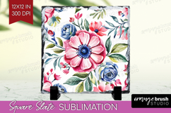 Summer Flowers Slate PNG - Floral Square Slate Sublimation Product Image 1
