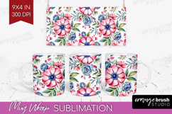 Summer Flowers Mug Wrap - Floral Mug PNG Sublimation Product Image 1