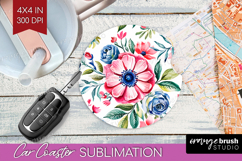 Summer Flowers Car Coaster - Floral Coaster PNG Sublimation Product Image 1