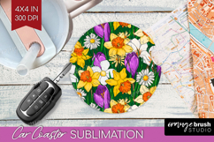 Summer Flowers Car Coaster - Floral Coaster PNG Sublimation Product Image 1