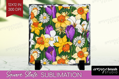 Summer Flowers Slate PNG - Floral Square Slate Sublimation Product Image 1