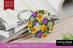 Summer Flowers Keychain PNG - Floral Keychain Sublimation Product Image 1