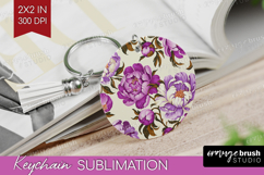 Summer Flowers Keychain PNG - Floral Keychain Sublimation Product Image 1