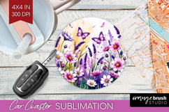 Summer Flowers Car Coaster - Floral Coaster PNG Sublimation Product Image 1
