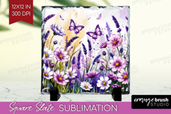 Summer Flowers Slate PNG - Floral Square Slate Sublimation Product Image 1