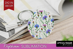Summer Flowers Keychain PNG - Floral Keychain Sublimation Product Image 1
