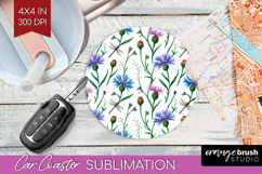 Summer Flowers Car Coaster - Floral Coaster PNG Sublimation Product Image 1