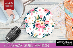Summer Flowers Car Coaster - Floral Coaster PNG Sublimation Product Image 1