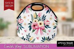 Summer Flowers Lunch Bag - Floral Lunch Bug PNG Sublimation Product Image 1