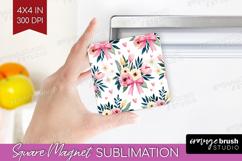 Summer Flowers Magnet Sublimation - Floral Square Magnet PNG Product Image 1