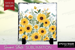 Summer Flowers Slate PNG - Floral Square Slate Sublimation Product Image 1
