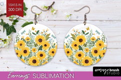 Summer Flowers Round Earrings - Floral PNG Sublimation Product Image 1