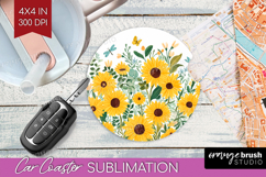 Summer Flowers Car Coaster - Floral Coaster PNG Sublimation Product Image 1