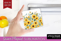 Summer Flowers Magnet Sublimation - Floral Square Magnet PNG Product Image 1