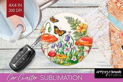 Summer Flowers Car Coaster - Floral Coaster PNG Sublimation Product Image 1