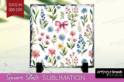 Summer Flowers Slate PNG - Floral Square Slate Sublimation Product Image 1