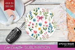 Summer Flowers Car Coaster - Floral Coaster PNG Sublimation Product Image 1