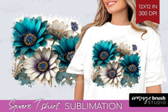 3D Flowers Square Tshirt Background - Summer PNG Sublimation Product Image 1