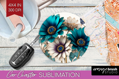 3D Flowers Car Coaster - Summer Coaster PNG Sublimation Product Image 1