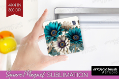3D Flowers Magnet Sublimation - Summer Square Magnet PNG Product Image 1