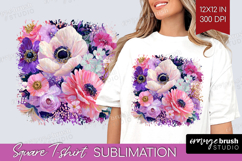 3D Flowers Square Tshirt Background - Summer PNG Sublimation Product Image 1