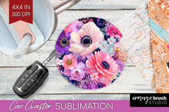 3D Flowers Car Coaster - Summer Coaster PNG Sublimation Product Image 1