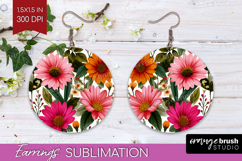 3D Flowers Round Earrings - Summer PNG Sublimation Product Image 1