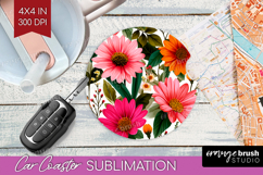 3D Flowers Car Coaster - Summer Coaster PNG Sublimation Product Image 1