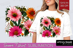 3D Flowers Square Tshirt Background - Summer PNG Sublimation Product Image 1