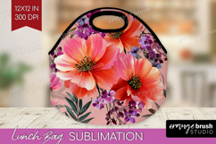 3D Flowers Lunch Bag - Summer Lunch Bug PNG Sublimation Product Image 1