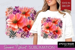 3D Flowers Square Tshirt Background - Summer PNG Sublimation Product Image 1