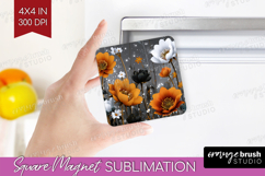 3D Flowers Magnet Sublimation - Summer Square Magnet PNG Product Image 1
