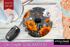 3D Flowers Car Coaster - Summer Coaster PNG Sublimation Product Image 1
