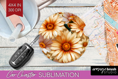3D Flowers Car Coaster - Summer Coaster PNG Sublimation Product Image 1