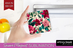 3D Flowers Magnet Sublimation - Summer Square Magnet PNG Product Image 1