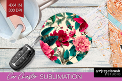 3D Flowers Car Coaster - Summer Coaster PNG Sublimation Product Image 1