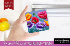 3D Flowers Magnet Sublimation - Summer Square Magnet PNG Product Image 1
