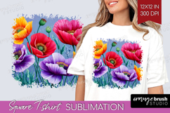 3D Flowers Square Tshirt Background - Summer PNG Sublimation Product Image 1