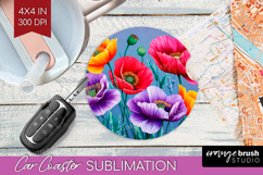 3D Flowers Car Coaster - Summer Coaster PNG Sublimation Product Image 1