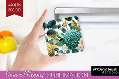 3D Flowers Magnet Sublimation - Summer Square Magnet PNG Product Image 1