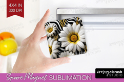 3D Flowers Magnet Sublimation - Summer Square Magnet PNG Product Image 1